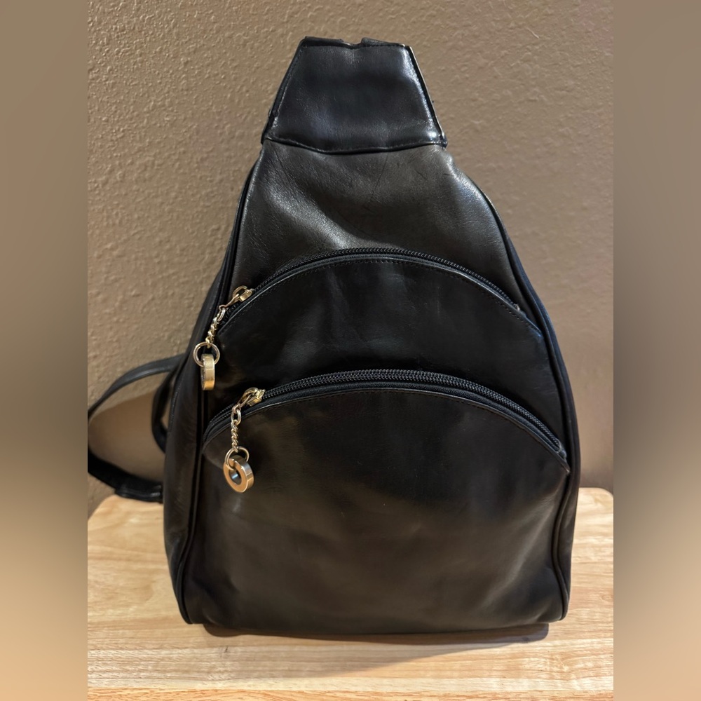 Perlina Black Leather Backpack